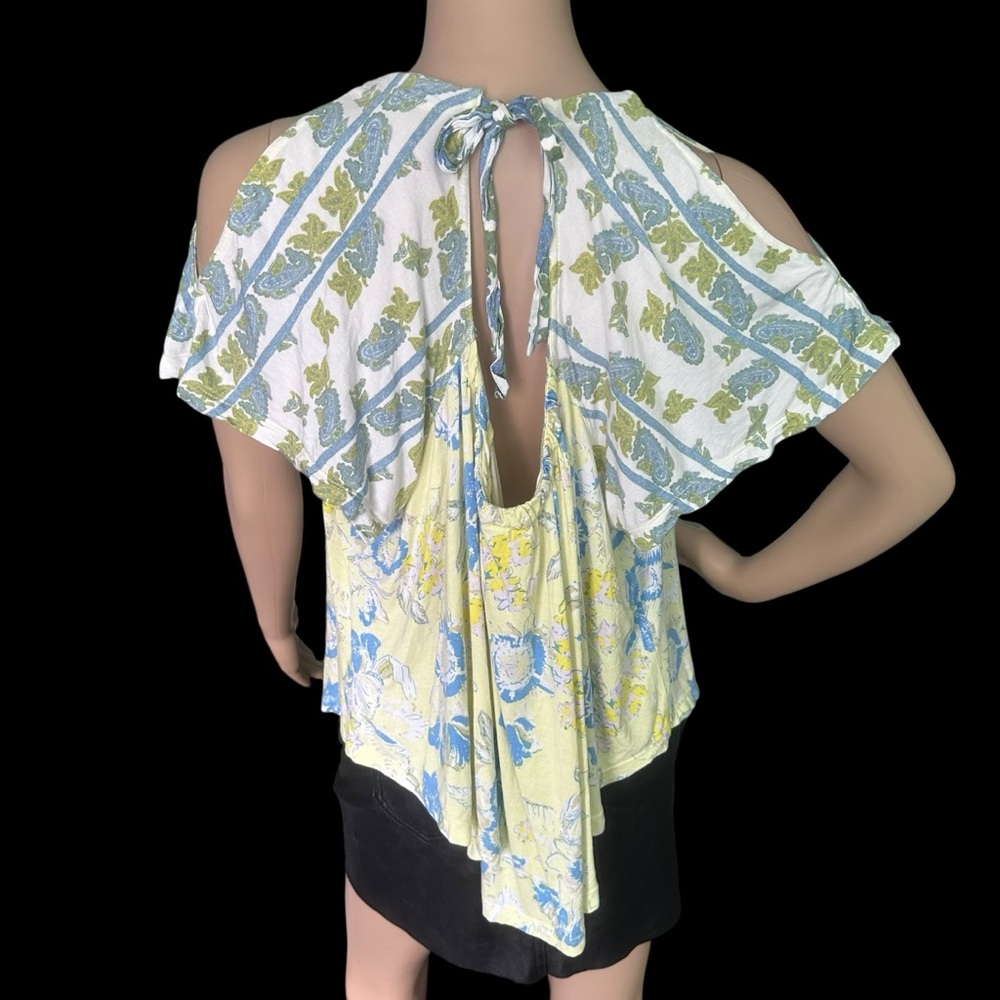 🌼 Free People Baja Babe Yellow Floral Cold Shoulder Flowy Top🌼 - Picture 9 of 12